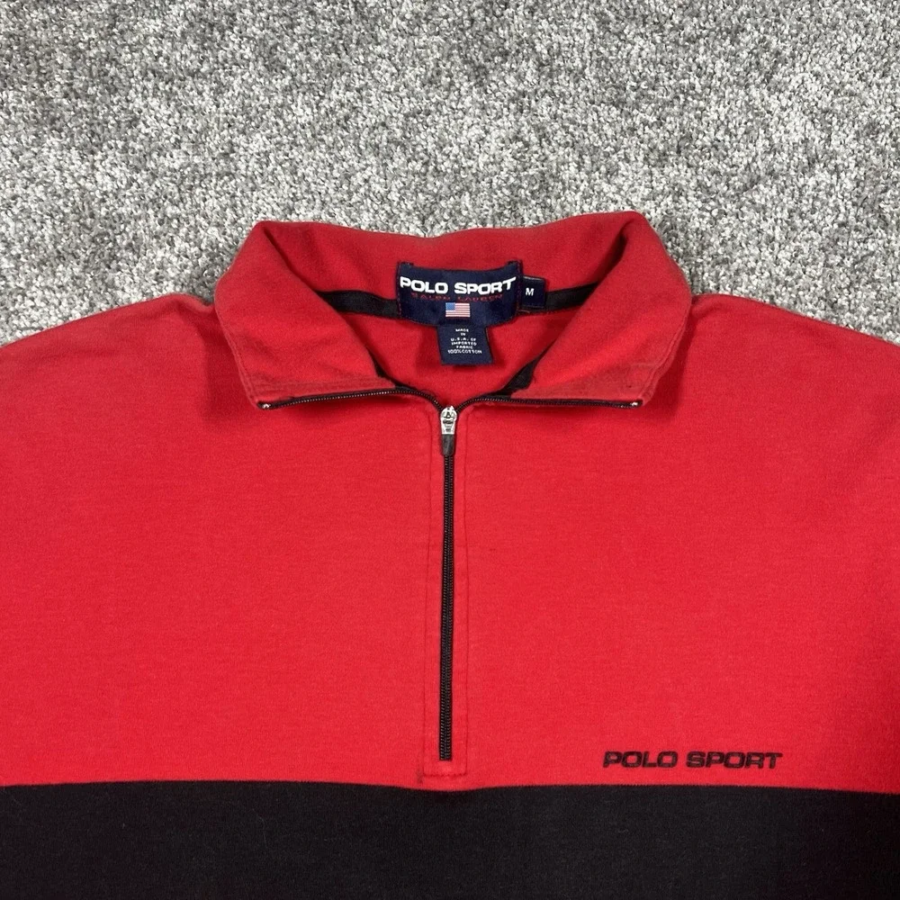 POLO SPORT by Ralph Lauren Vintage 1/4 Zip Rugby Stripe Shirt Mens M Made In USA